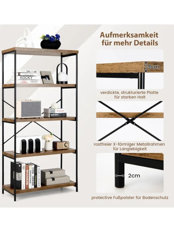 Bücherregal mit 5 Ebenen in Braun