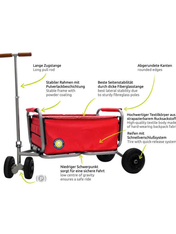 Beachtrekker LiFe faltbarer Bollerwagen + Bremse, klappbarer Handwagen (Rot)