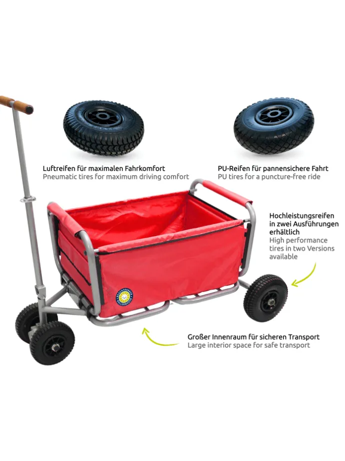 Beachtrekker LiFe faltbarer Bollerwagen + Bremse, klappbarer Handwagen (Rot)