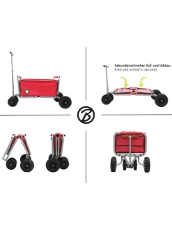 Beachtrekker LiFe faltbarer Bollerwagen + Bremse, klappbarer Handwagen (Rot)