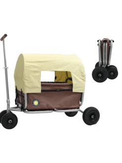 Beachtrekker LiFe faltbarer Bollerwagen (Braun) + Bremse + Sonnenverdeck