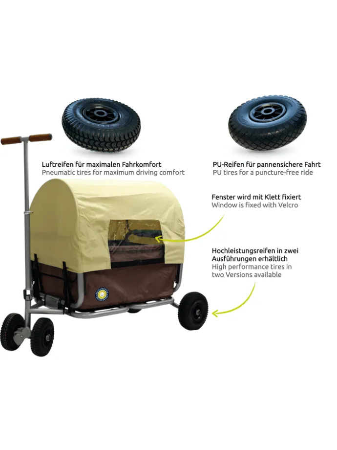 Beachtrekker LiFe faltbarer Bollerwagen (Braun) + Bremse + Sonnenverdeck