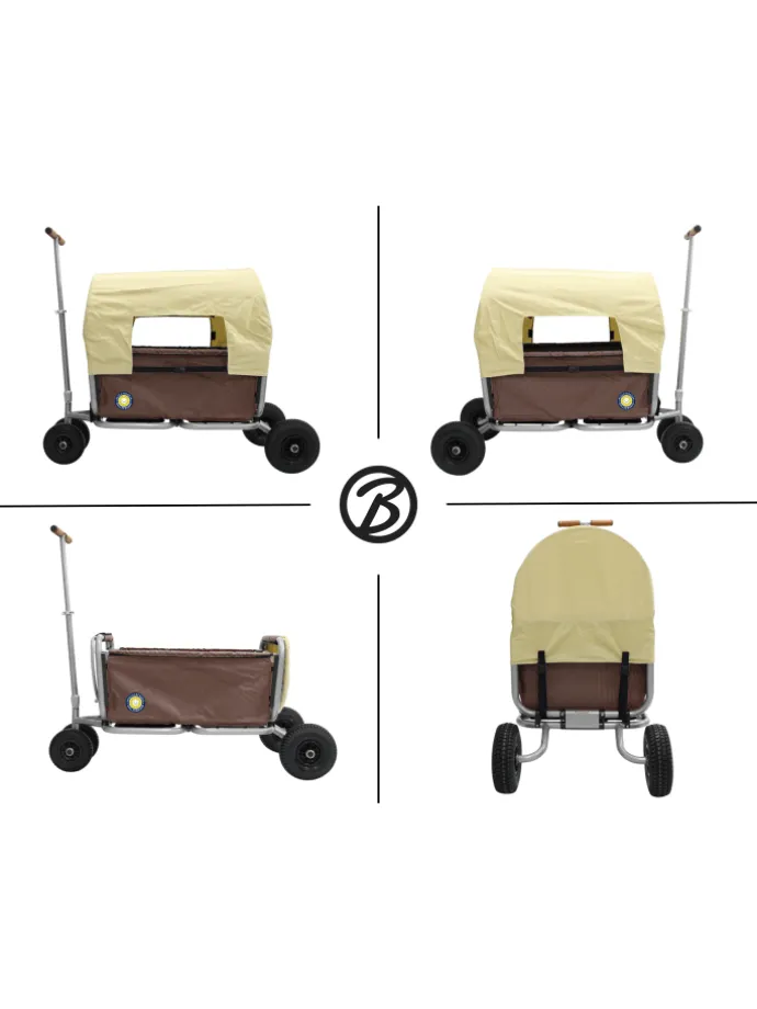Beachtrekker LiFe faltbarer Bollerwagen (Braun) + Bremse + Sonnenverdeck