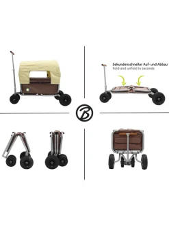 Beachtrekker LiFe faltbarer Bollerwagen (Braun) + Bremse + Sonnenverdeck