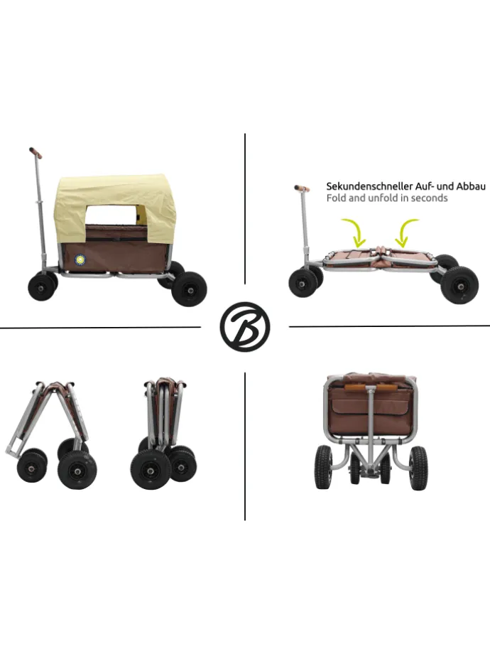 Beachtrekker LiFe faltbarer Bollerwagen (Braun) + Bremse + Sonnenverdeck