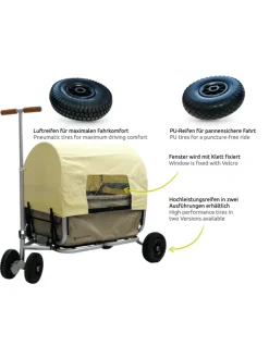 Beachtrekker LiFe faltbarer Bollerwagen (Beige) + Bremse + Sonnenverdeck