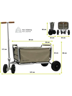 Beachtrekker LiFe faltbarer Bollerwagen (Beige) + Bremse + Sonnenverdeck