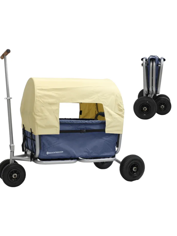 Beachtrekker LiFe faltbarer Bollerwagen (Blau) + Bremse + Sonnenverdeck