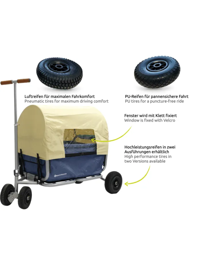 Beachtrekker LiFe faltbarer Bollerwagen (Blau) + Bremse + Sonnenverdeck