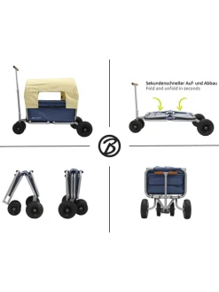 Beachtrekker LiFe faltbarer Bollerwagen (Blau) + Bremse + Sonnenverdeck