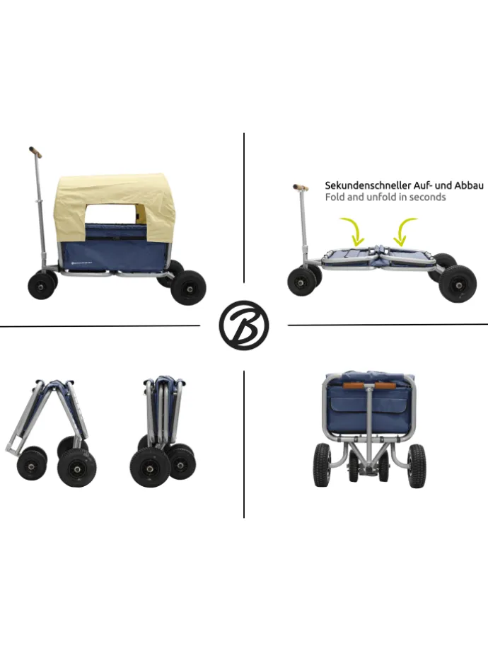 Beachtrekker LiFe faltbarer Bollerwagen (Blau) + Bremse + Sonnenverdeck