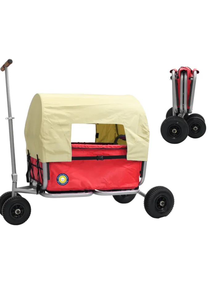 Beachtrekker LiFe faltbarer Bollerwagen (Rot) + Bremse + Sonnenverdeck