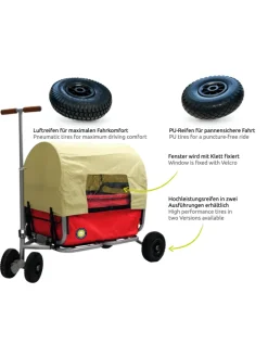 Beachtrekker LiFe faltbarer Bollerwagen (Rot) + Bremse + Sonnenverdeck