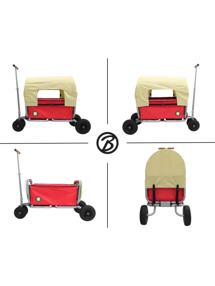 Beachtrekker LiFe faltbarer Bollerwagen (Rot) + Bremse + Sonnenverdeck