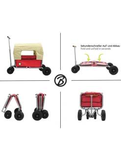 Beachtrekker LiFe faltbarer Bollerwagen (Rot) + Bremse + Sonnenverdeck