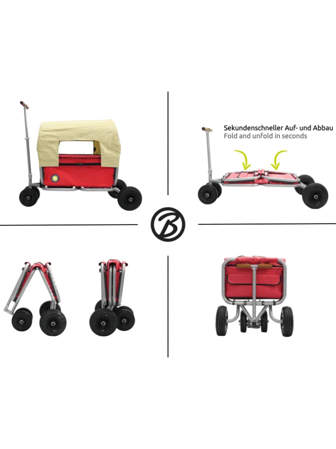 Beachtrekker LiFe faltbarer Bollerwagen (Rot) + Bremse + Sonnenverdeck