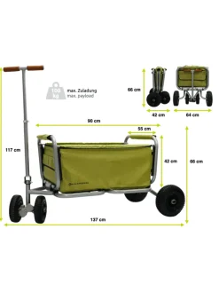 Beachtrekker LiFe faltbarer Bollerwagen + Bremse, klappbarer Handwagen (Oliv)