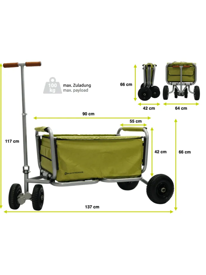 Beachtrekker LiFe faltbarer Bollerwagen + Bremse, klappbarer Handwagen (Oliv)