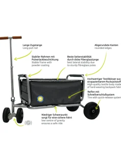 Beachtrekker LiFe faltbarer Bollerwagen + Bremse, klappbarer Handwagen (Schwarz)