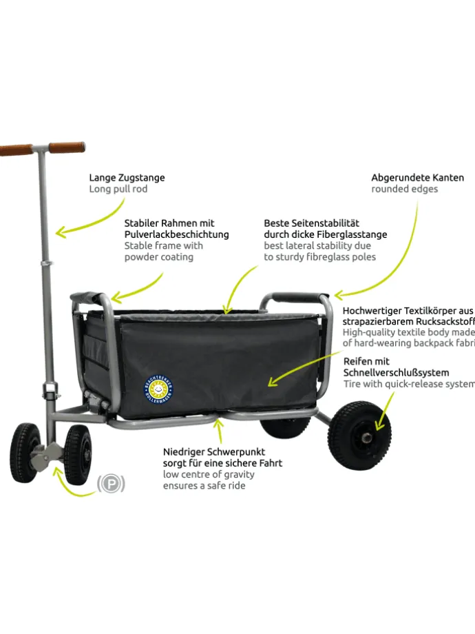 Beachtrekker LiFe faltbarer Bollerwagen + Bremse, klappbarer Handwagen (Schwarz)