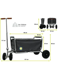 Beachtrekker LiFe faltbarer Bollerwagen + Bremse, klappbarer Handwagen (Schwarz)
