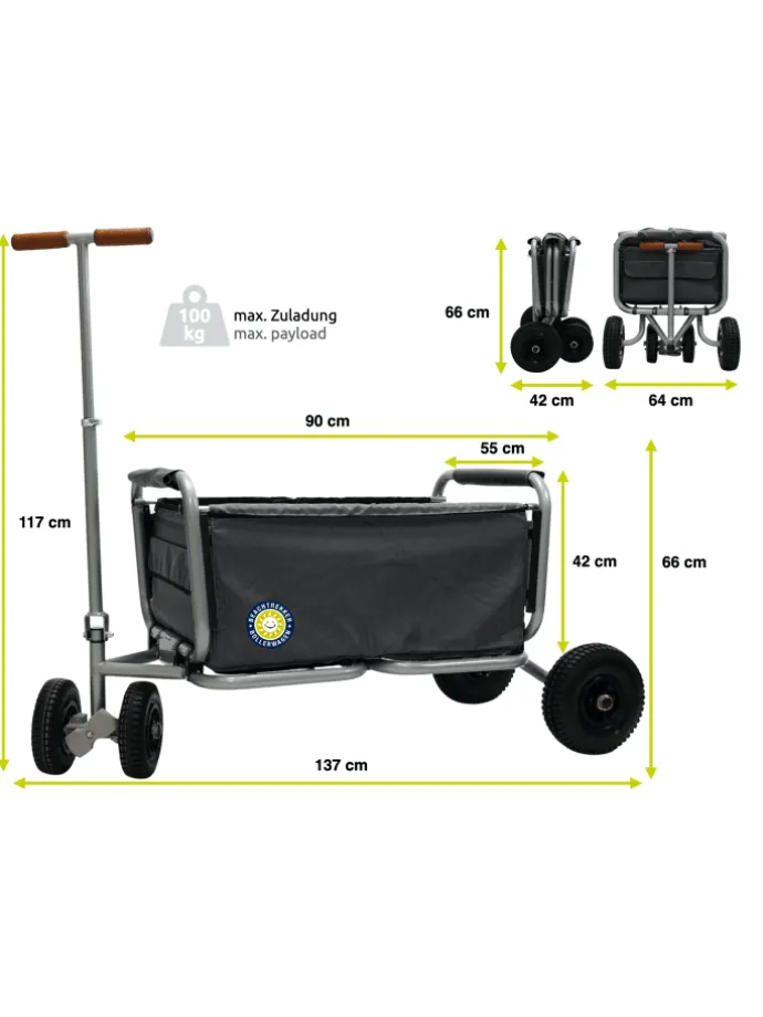 Beachtrekker LiFe faltbarer Bollerwagen + Bremse, klappbarer Handwagen (Schwarz)