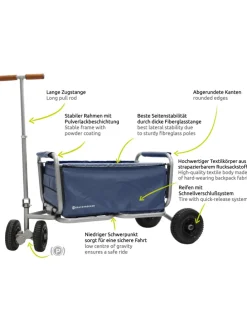 Beachtrekker LiFe faltbarer Bollerwagen + Bremse, klappbarer Handwagen (Blau)