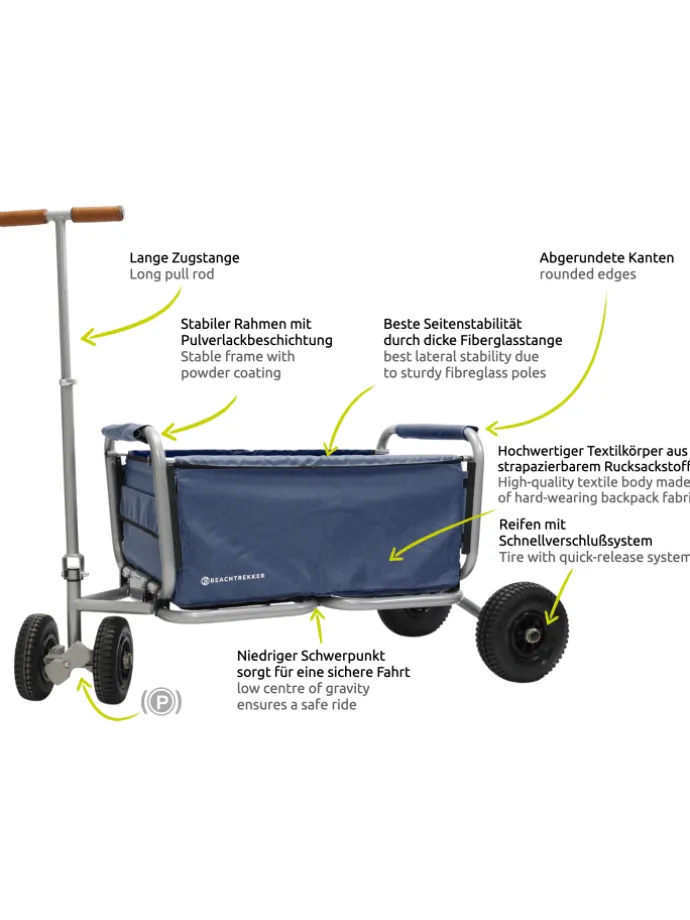 Beachtrekker LiFe faltbarer Bollerwagen + Bremse, klappbarer Handwagen (Blau)