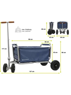 Beachtrekker LiFe faltbarer Bollerwagen + Bremse, klappbarer Handwagen (Blau)