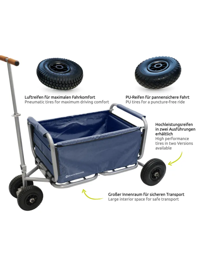 Beachtrekker LiFe faltbarer Bollerwagen + Bremse, klappbarer Handwagen (Blau)