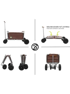 Beachtrekker LiFe faltbarer Bollerwagen + Bremse, klappbarer Handwagen (Braun)