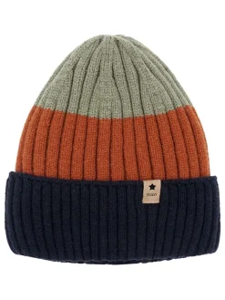 Beanie in Grün/ Orange/ Dunkelblau