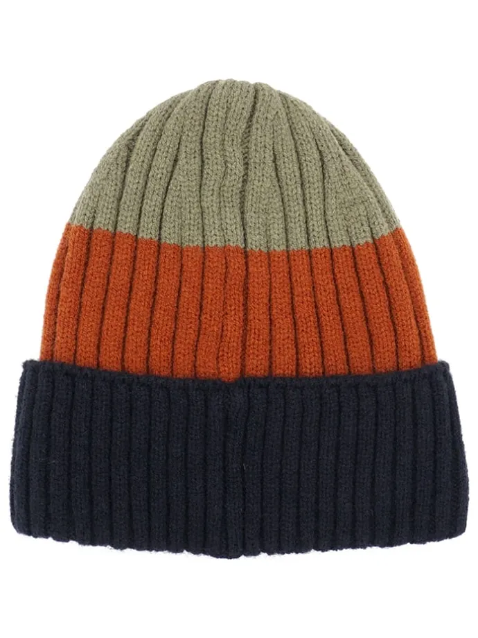Beanie in Grün/ Orange/ Dunkelblau
