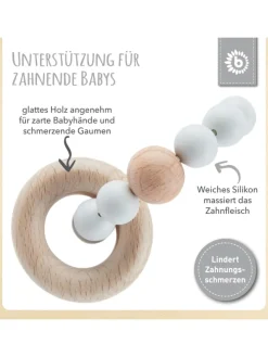 Beißring mit Silikon Perlen - ab Geburt in Grau