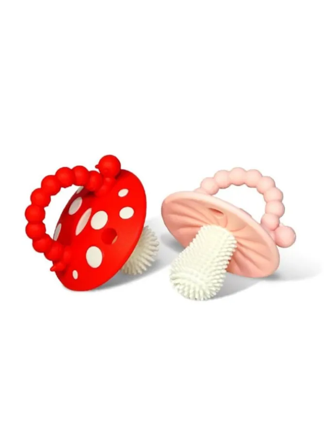 Beißringe 2er logopädisch Pilze für Babys 100% Silikon 3M+ in Rosa