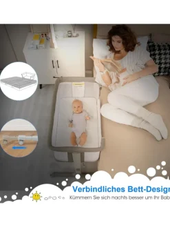 Beistellbett Babywippe mit Matratze 3 in 1 in Grau