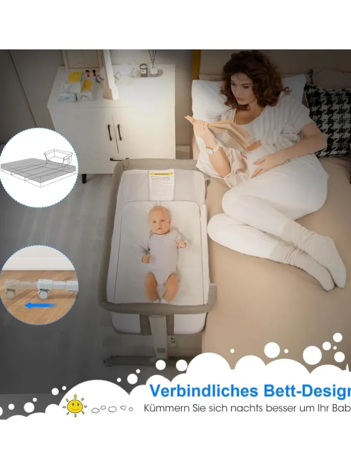 Beistellbett Babywippe mit Matratze 3 in 1 in Grau