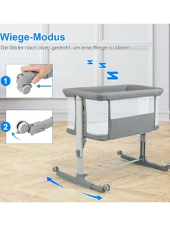 Beistellbett Babywippe mit Matratze 3 in 1 in Grau