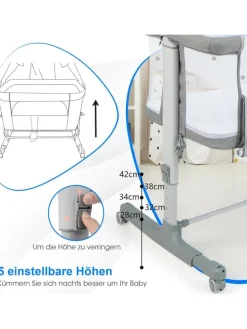Beistellbett Babywippe mit Matratze 3 in 1 in Grau