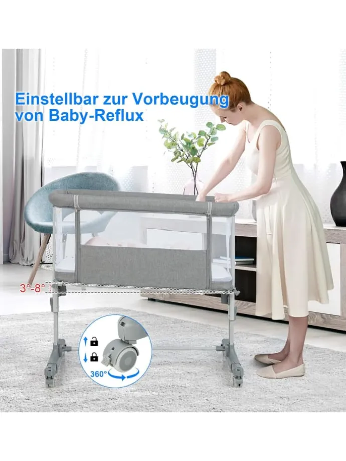 Beistellbett Babywippe mit Matratze 3 in 1 in Grau