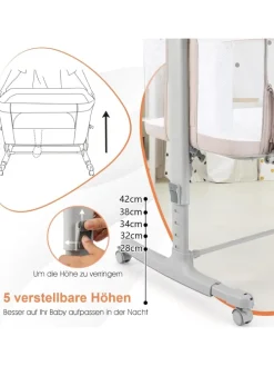 Beistellbett Babywippe mit Matratze 3 in 1 in Beige