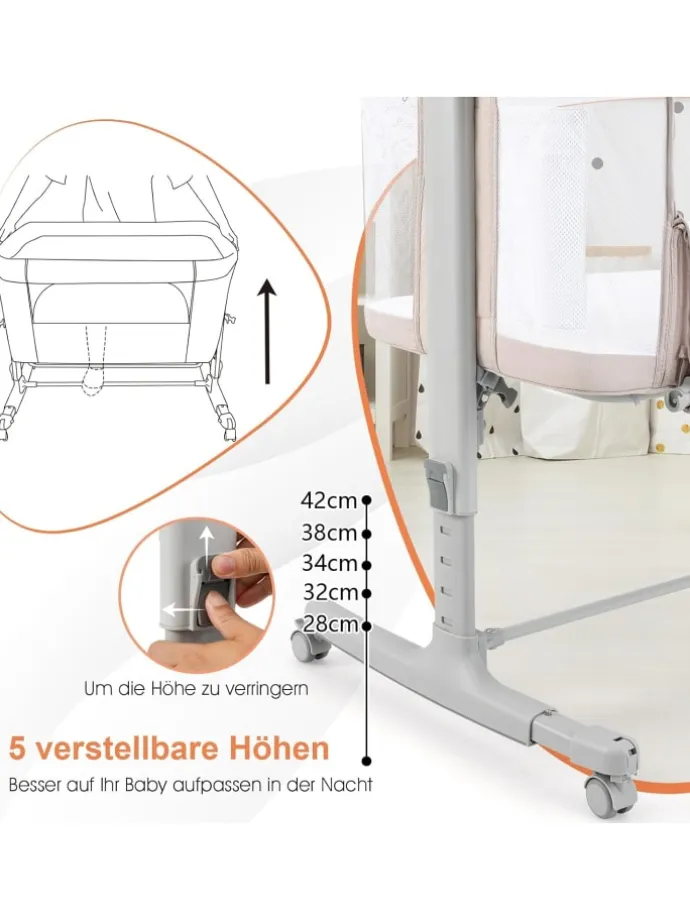 Beistellbett Babywippe mit Matratze 3 in 1 in Beige