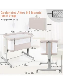 Beistellbett Babywippe mit Matratze 3 in 1 in Beige