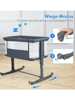 Beistellbett Babywippe mit Matratze 3 in 1 in Anthrazit