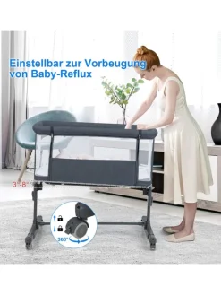 Beistellbett Babywippe mit Matratze 3 in 1 in Anthrazit