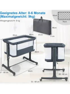 Beistellbett Babywippe mit Matratze 3 in 1 in Anthrazit