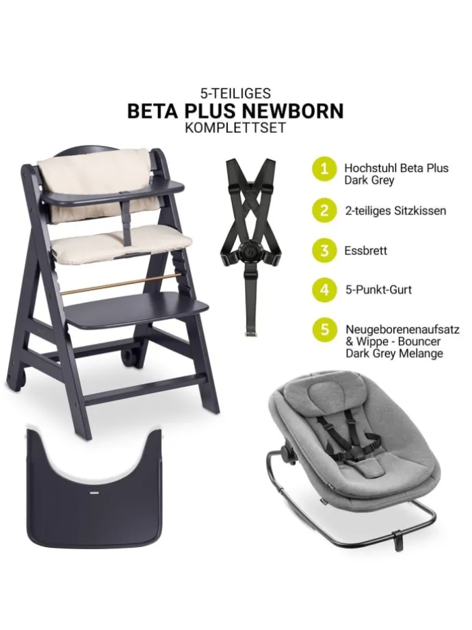 Beta Plus 5-tlg. Newbornset - Hochstuhl + in schwarz,grau
