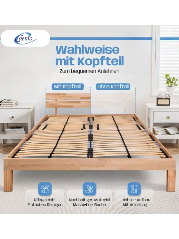 Bett Massivholz Leah in Buche natur