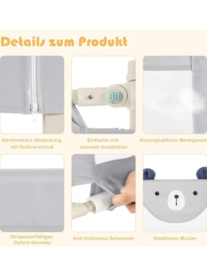 Bettgitter 175cm in Grau