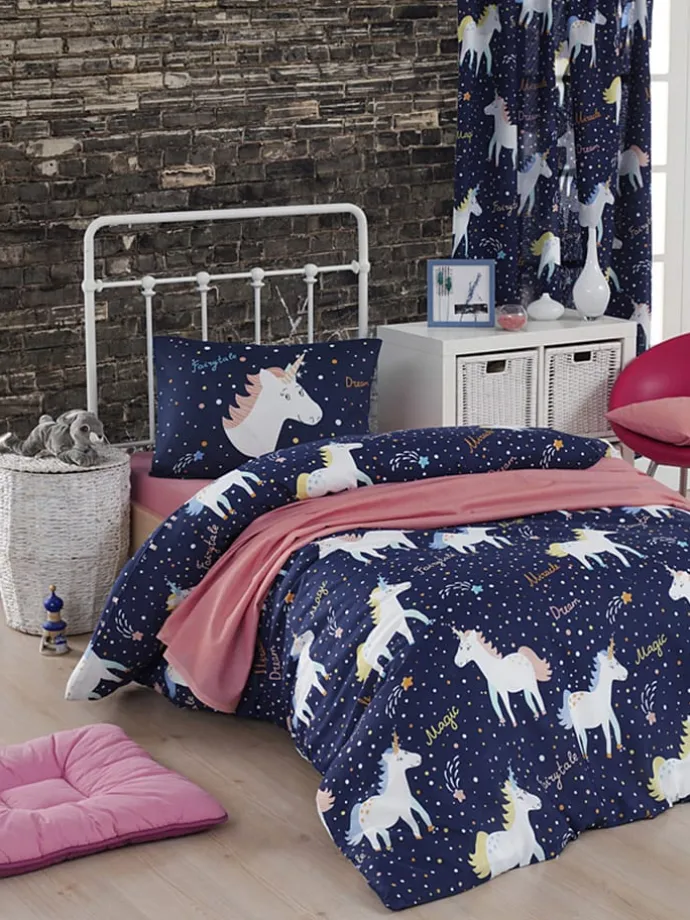 Bettwäsche-Set "Magic Unicorn" in Dunkelblau/ Bunt
